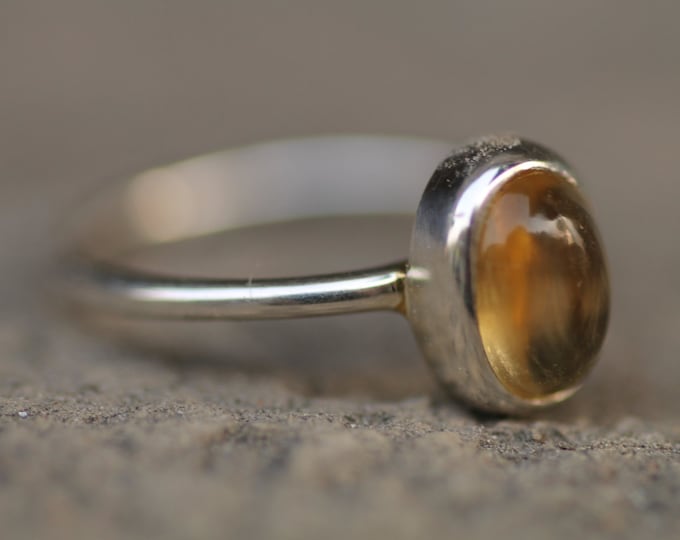 Citrine silver Ring Natural Stone May Birthstone Simple vintage style Wedding Minimalist Engagement Gemstone Jewelry Stacking Gold Ring