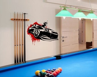 Car Breaking Through Wall with Blood Splatters Vinyl Wall Decal ~ Item 0330