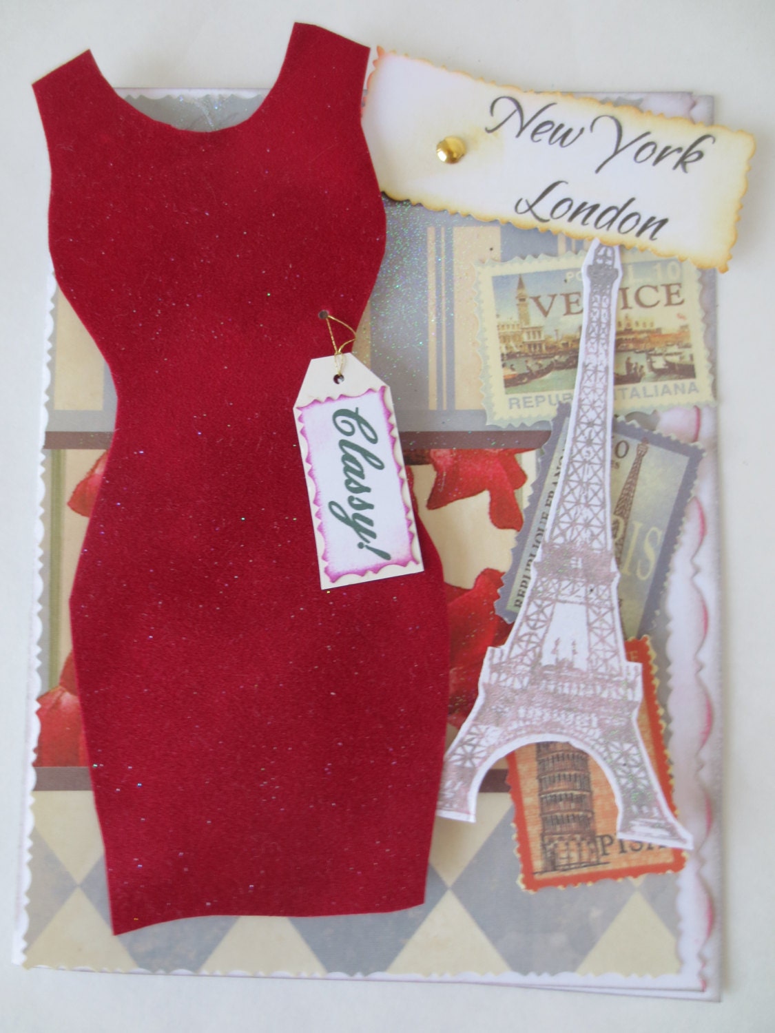 Card Handmade Fashion Card Diva Red Dress Greeting Card