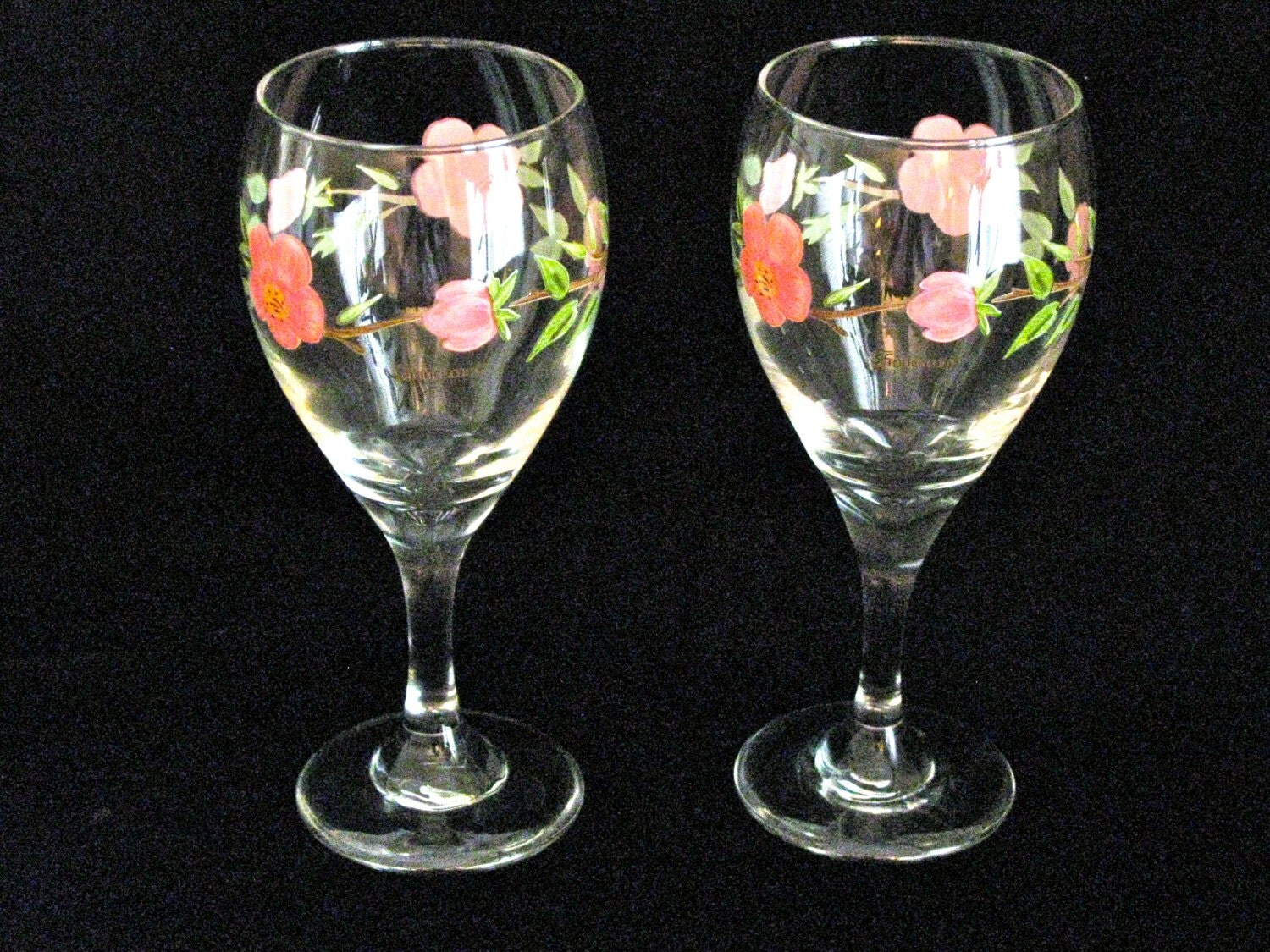 Franciscan Desert Rose Water / Wine Glass Goblets Pink Flowers