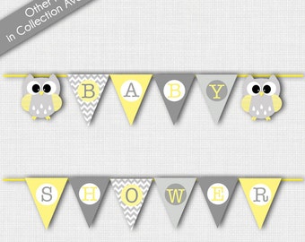 Owl Baby Shower Gray and Yellow Baby Shower Banner DIY Banner Printable INSTANT DOWNLOAD
