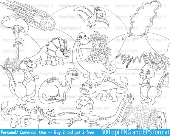 Dinosaur Outline Clip Art PNGEPS-Digital Clip Art Graphics