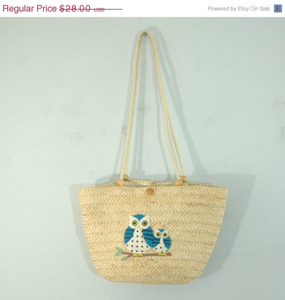 ... 28  90s Straw Owl Bag â€¢ Vintage 1990s Bird Applique Tote Purse Q