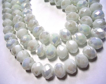6 X 8mm Faceted Opaque White Crystal Rondelles 70 Beads 6X8mm white electroplate crystals White beads Faceted White rondelles