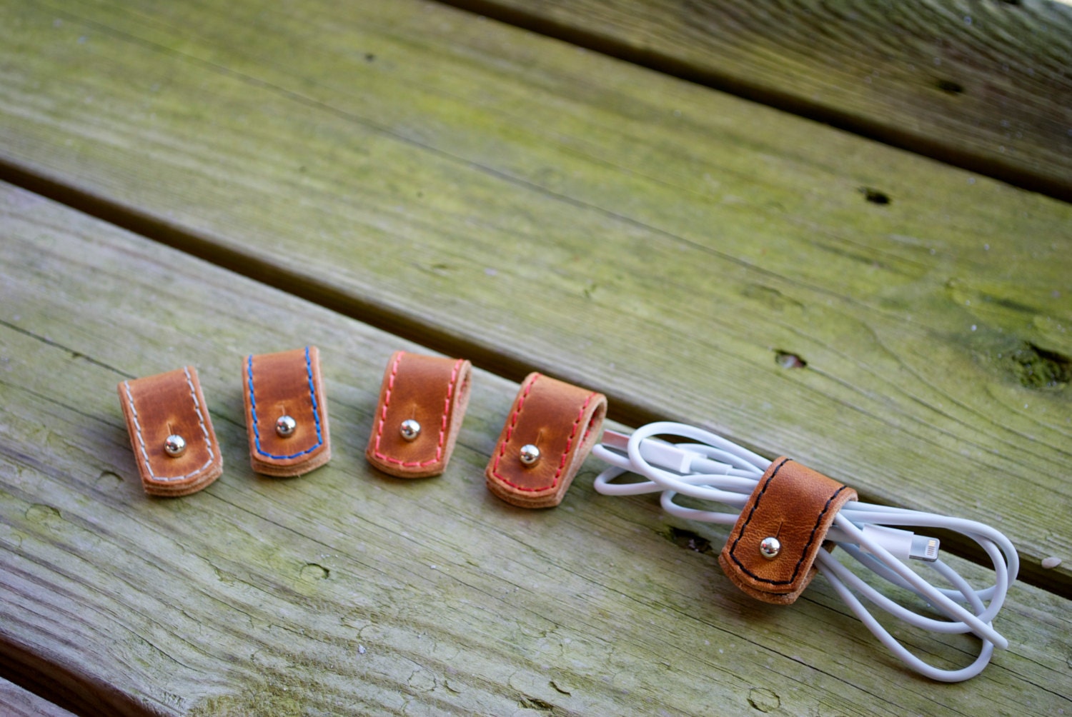 Leather Cord Holder set of 5 pcs / Hoeween Leather Cord Holder