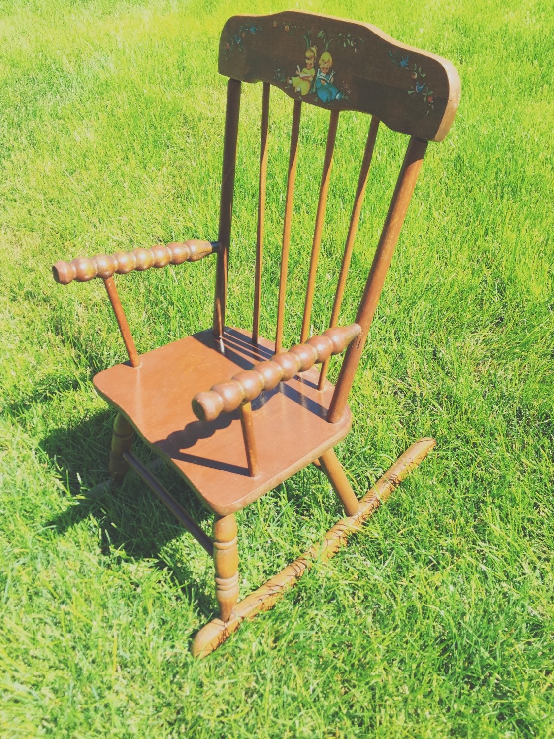 Vintage wooden toddler/childrens rocking chair with ...