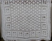 Crochet Baby Blanket White 26" x 32" Heirloom Handmade Afghan Throw Gender Neutral Crocheted Baby Blanket