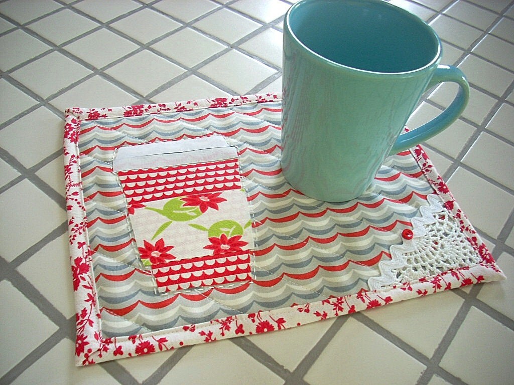 Mug Rug Quilted Mug Rug Mug Rug's Snack Mat Coffee by Teresaspot