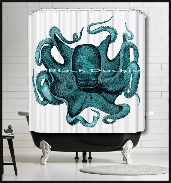 Aqua Octopus Shower Curtain Nautical Shower Curtain