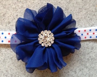 Red white and blue polka dot baby headband