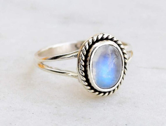 925 Sterling Silver Rainbow Moonstone ring stone by silverplace99