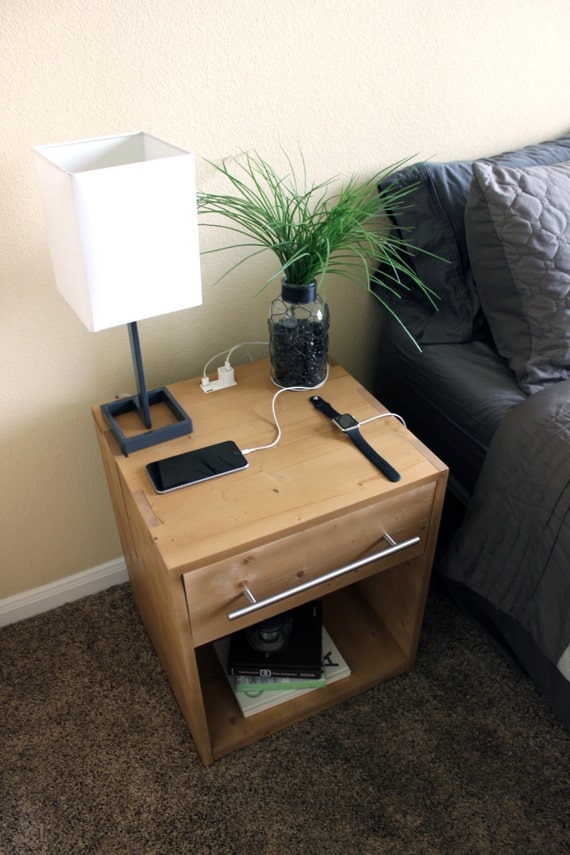 Handcrafted Wooden Nightstand w/ USB Charging Ports