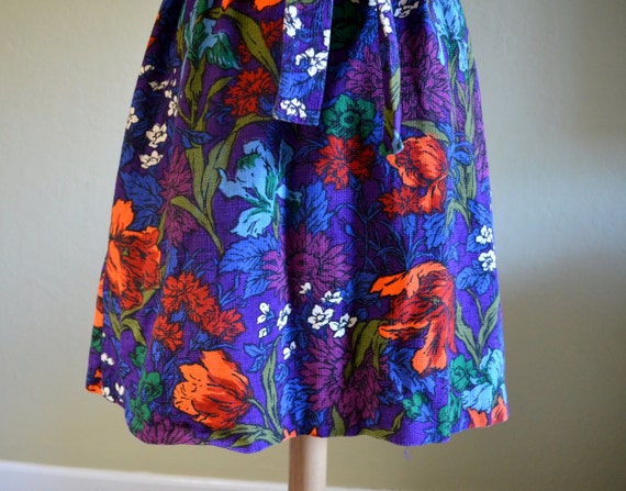 Vintage 1960s Mod Dress Purple and Orange Floral Sleeveless