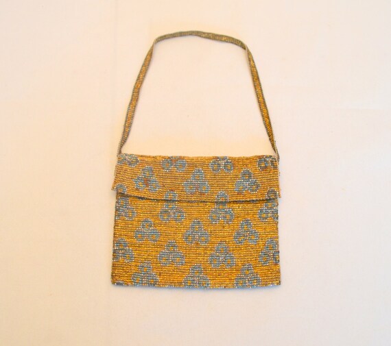 Items similar to Antique Small Beaded Bag, Micro Metal Beads, Copper ...
