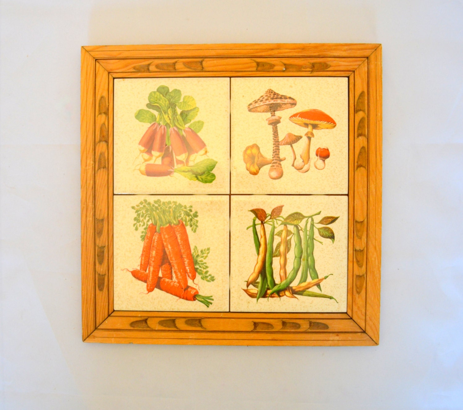 Vintage Mexican Tile Tray Wall Hanging, Carved Wood With 4 Tiles ...