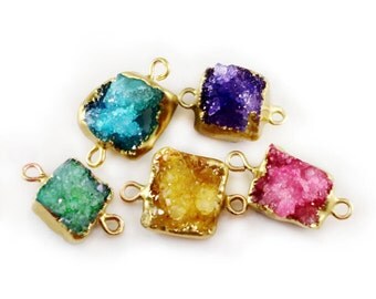 Agate Druzy Connector, Free Form Druzy Agate Connector, Druzy, Drusy, Gold Plated Connector, Gemstone Jewelry Bracelet Connector