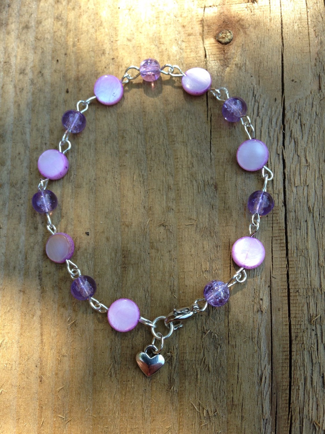 Lilac bead bracelet lilac shell bracelet purple glass