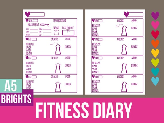 weekly fitness diary/ tracker A5 filofax by ThePerfectPlanner