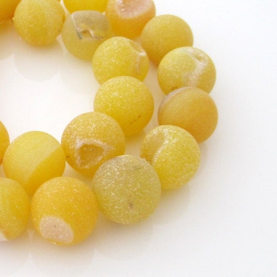 14mm bright yellow druzy agate beads 14mm round beads by dearjewel