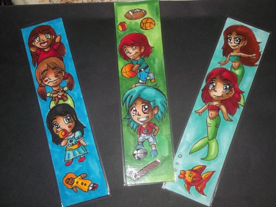 Chibi bookmarks by Cpartshop on Etsy