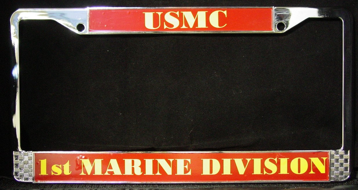 USMC Chrome Metal Custom License Plate Frame: 1st Marine