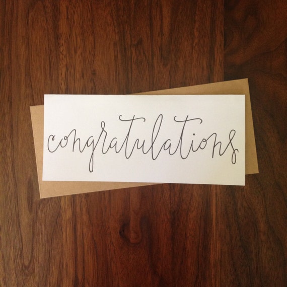 Hand Lettered Congratulations Note Card Long: 8.5 x