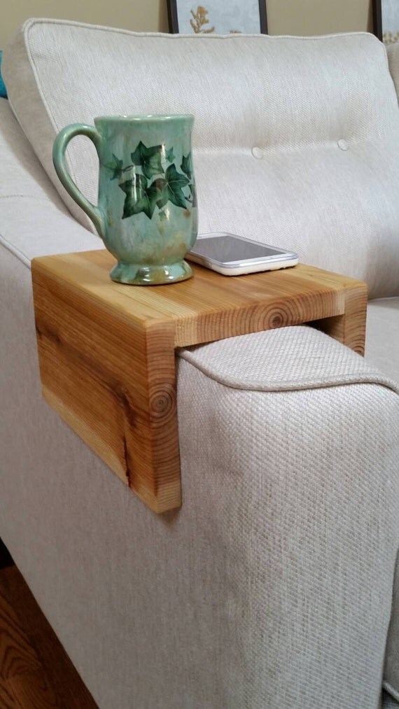 Sofa arm table made from natural cedar by reclaimit4u on Etsy