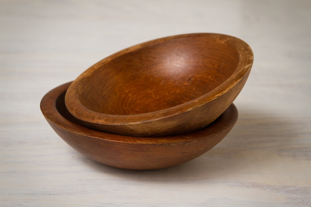 s/2 rustic Woodcroftery vintage retro wooden salad bowls Haute Juice