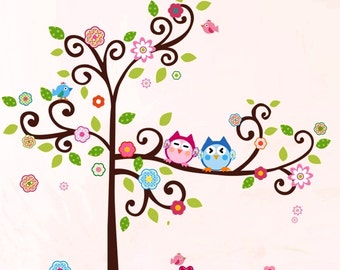 Nursery Wall Decals XL, DIY Wall Stickers, Owl Wall Decals, Flower ,Tree Wall Decor, Flower Wall Stickers, Nursery Wall Decal