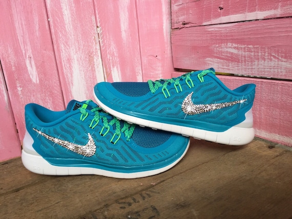 Blinged Womens Nike Free 5.0 Running Shoes Teal Blue Customized With ...