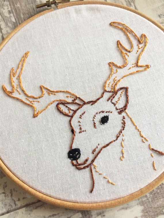 Woodland animal stag deer hand stitched embroidery hoop art Woodland animal stag deer hand stitched embroidery hoop art