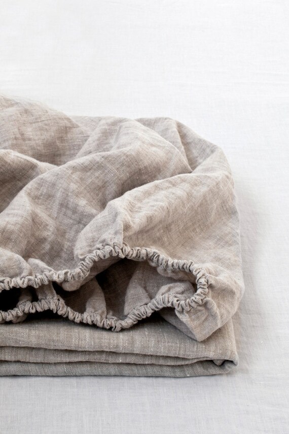 Melange Fitted Stone Washed Linen Bed Sheet