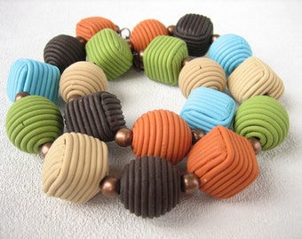 Colorful necklace multicolor bead bright jewelry colorful cube jewelry bead gift women necklace green jewelry orange jewelry blue polymer