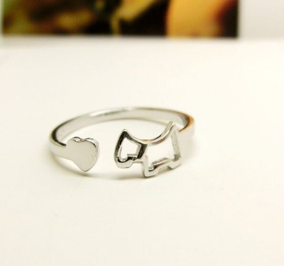 Sterling Silver Ring Silver Dog Ring Heart Ring Dog Jewelry Adjustable ...