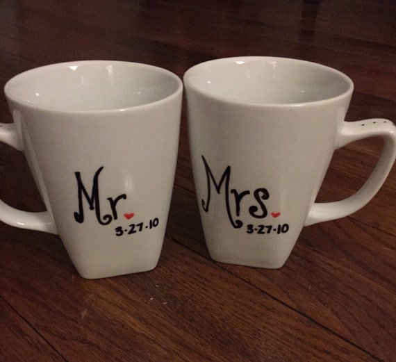 Wedding date mugs by TinyCraftStudio on Etsy