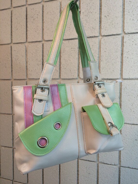 80's pastel color block purse handbag white pink by SouthBoundVtg
