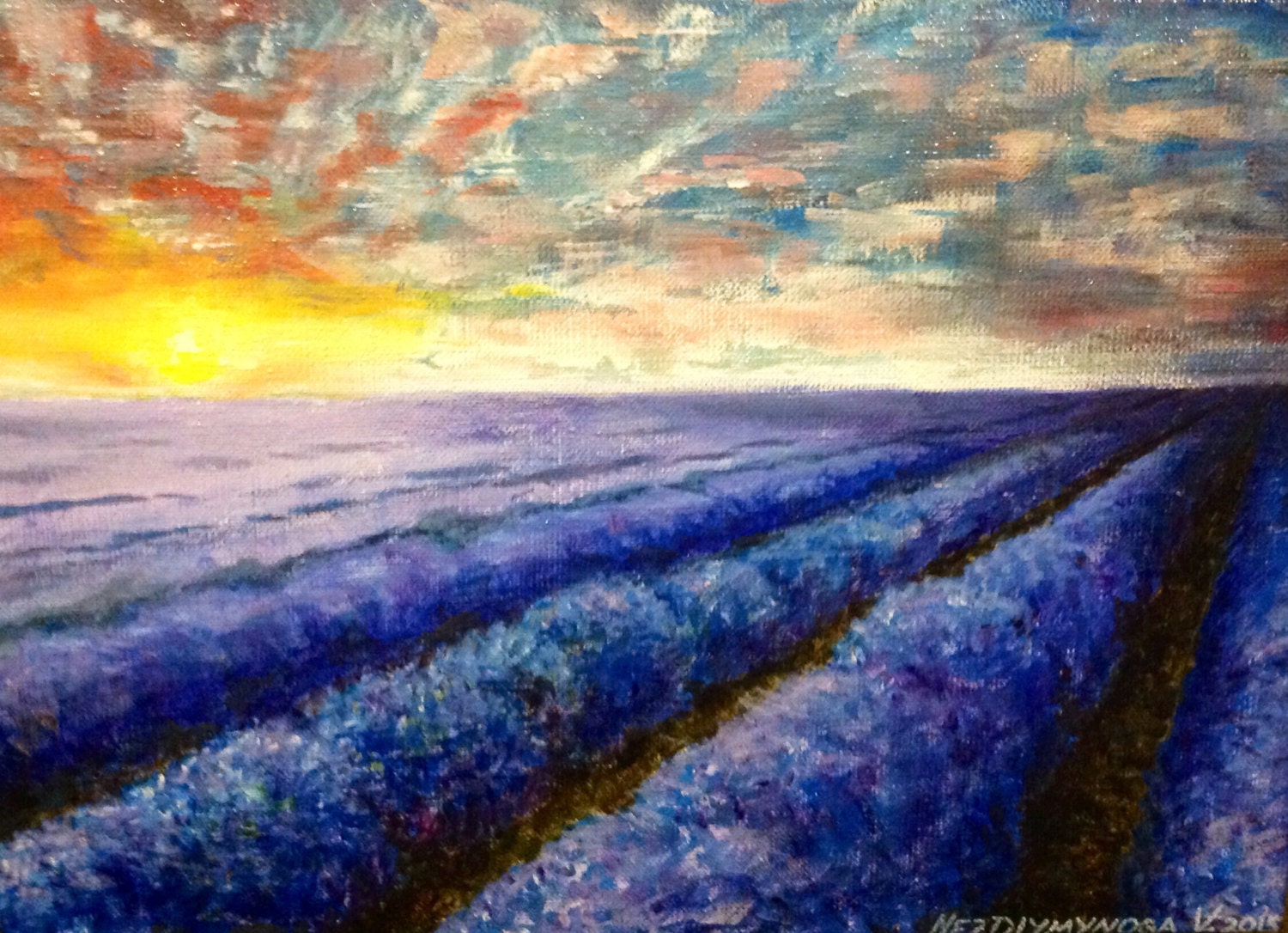 Lavender Field Acrylic Painting on canvas Contemporary by UkrHeart