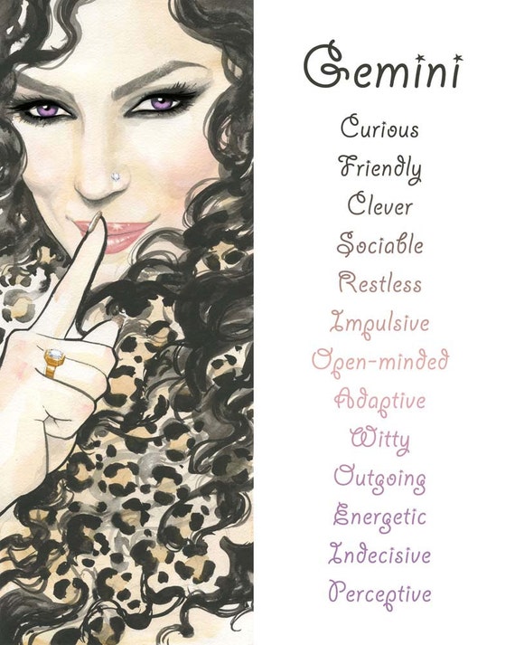 Items Similar To Gemini, Zodiac Sign, Print, Illustration, Watercolor 