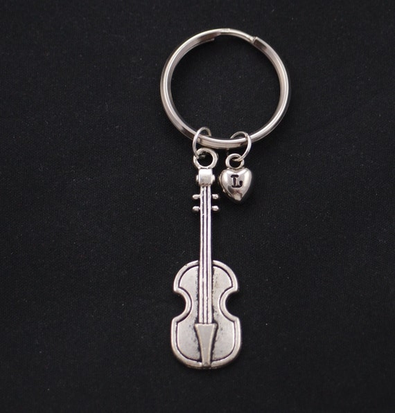 large violin keychain initial keychain musical jewelry