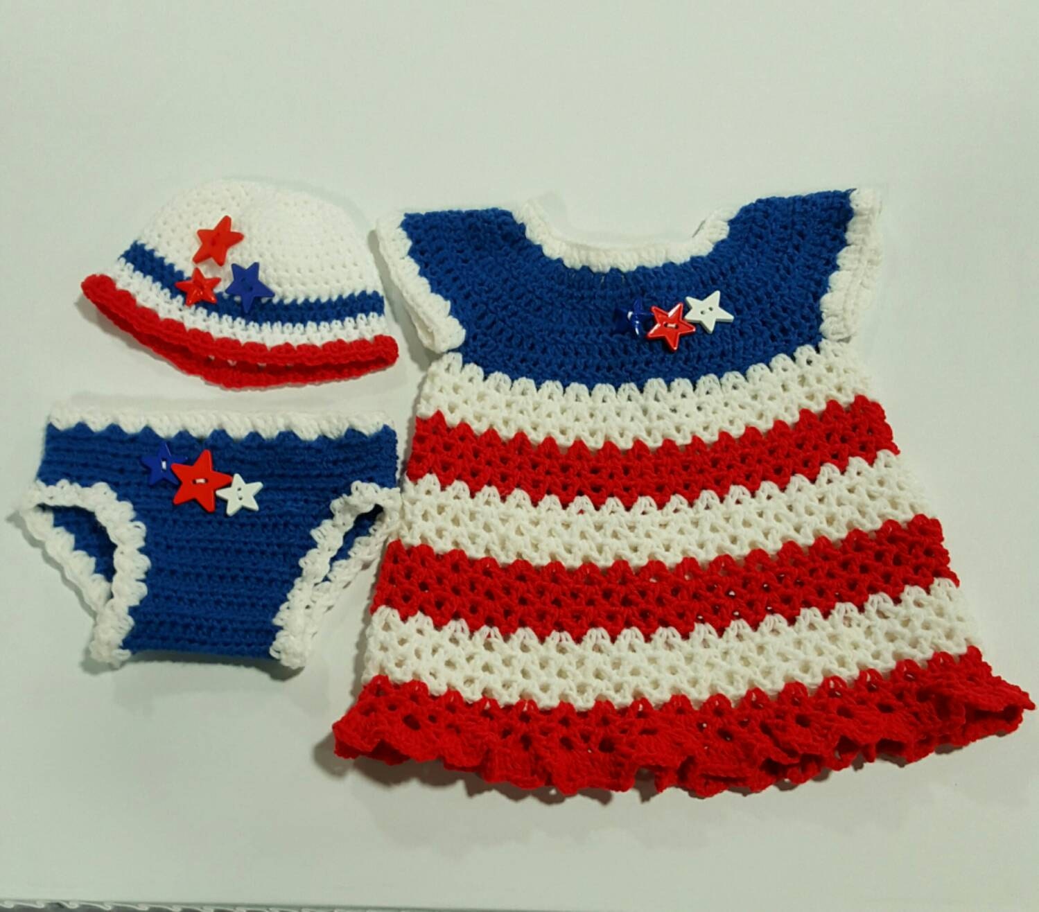 Red White and Blue Infant Dress Crocheted All American