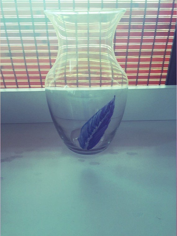 Feather Painted Glass Vase by SafeHope on Etsy