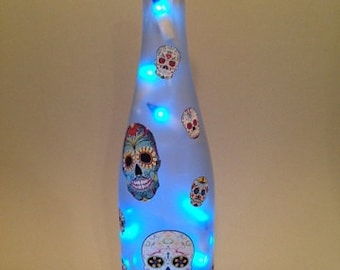 Sugar Skull Wine Bottle Light (in your color choice)