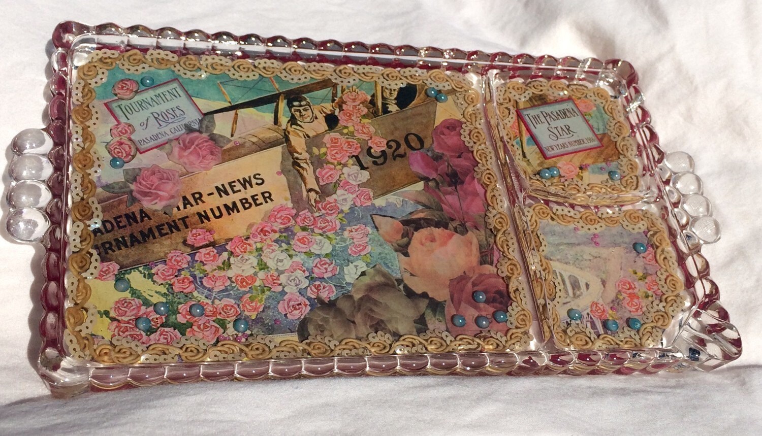 Floral Vanity Tray Vintage French Boho Style by crushedcameo