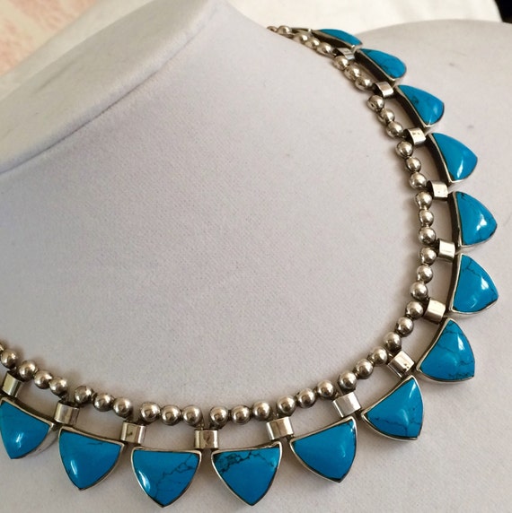 Sale Vintage Mexican Sterling Silver Turquoise Necklace Fine