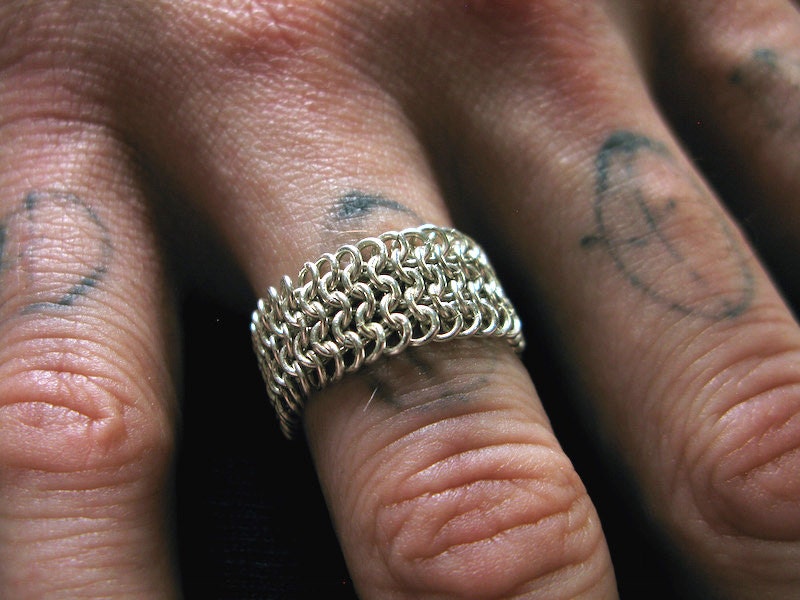 Widened Sterling Silver Chainmail Ring by KoehlerChainmail on Etsy
