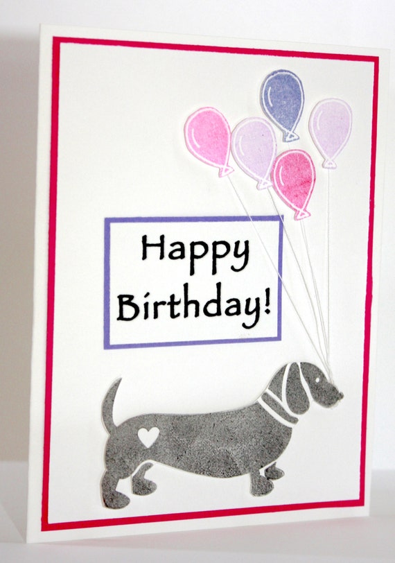 Wiener with Birthday Balloons Handmade Birthday Card Weiner