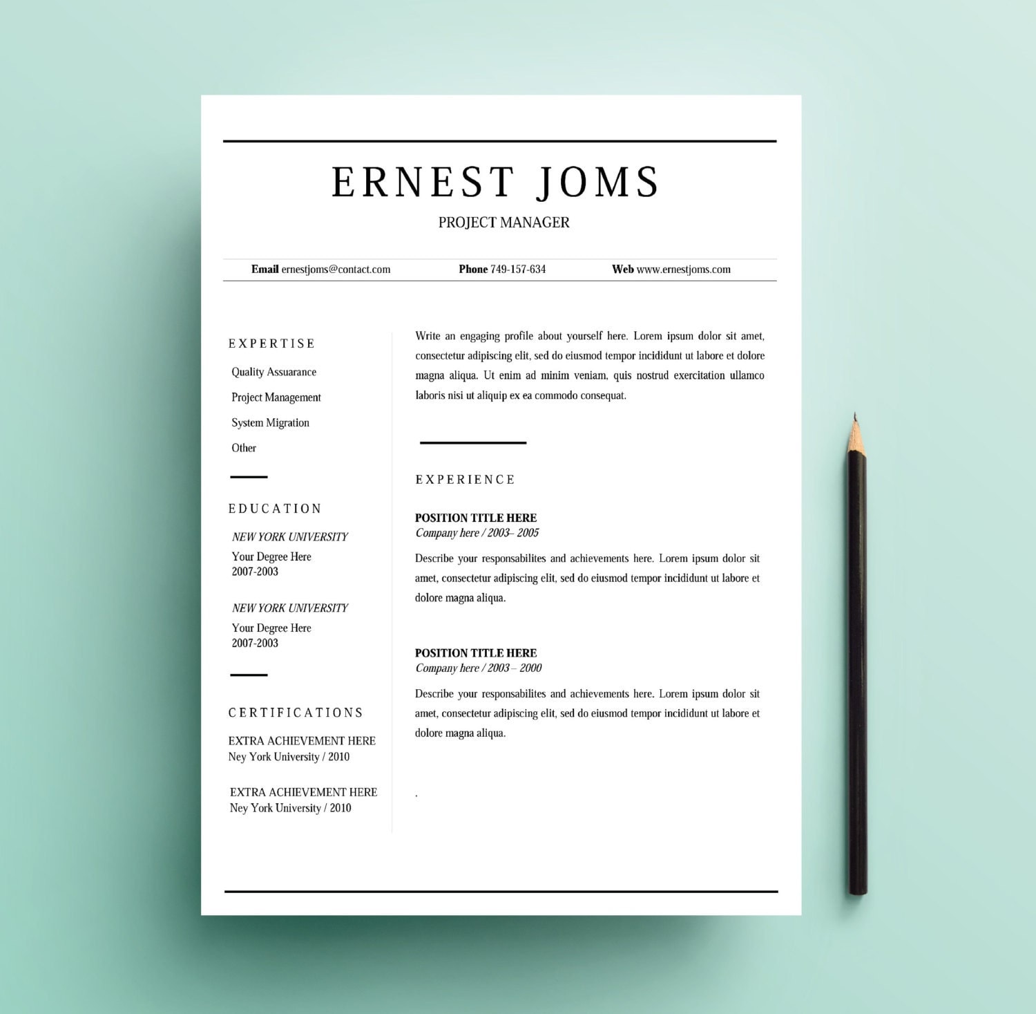 Simple resume template / Minimal resume template / Word by Focvs