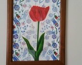 Acrylic  Original piece of art. Painting of tulip on top of turkish tile patterns using acrylic paint
