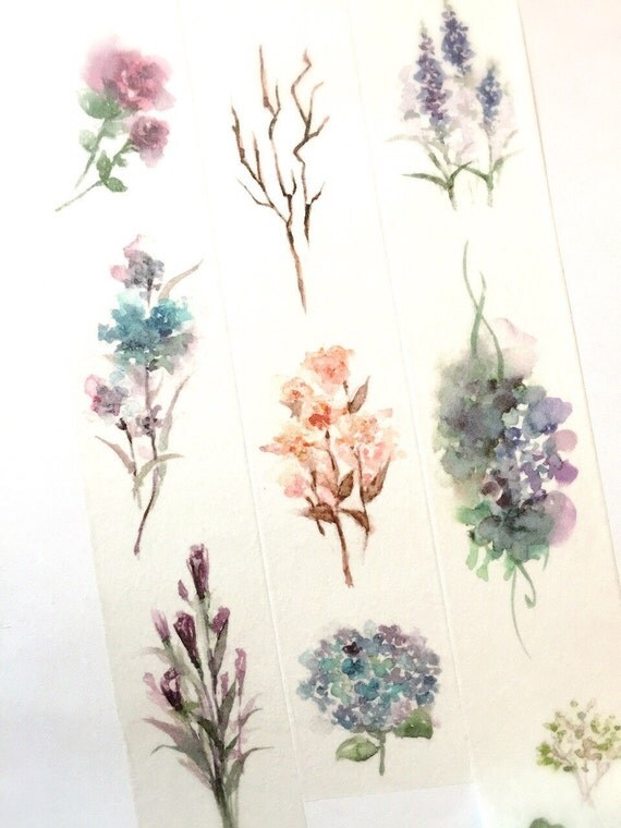 Watercolour floral collection washi tape by Meowashitape on Etsy