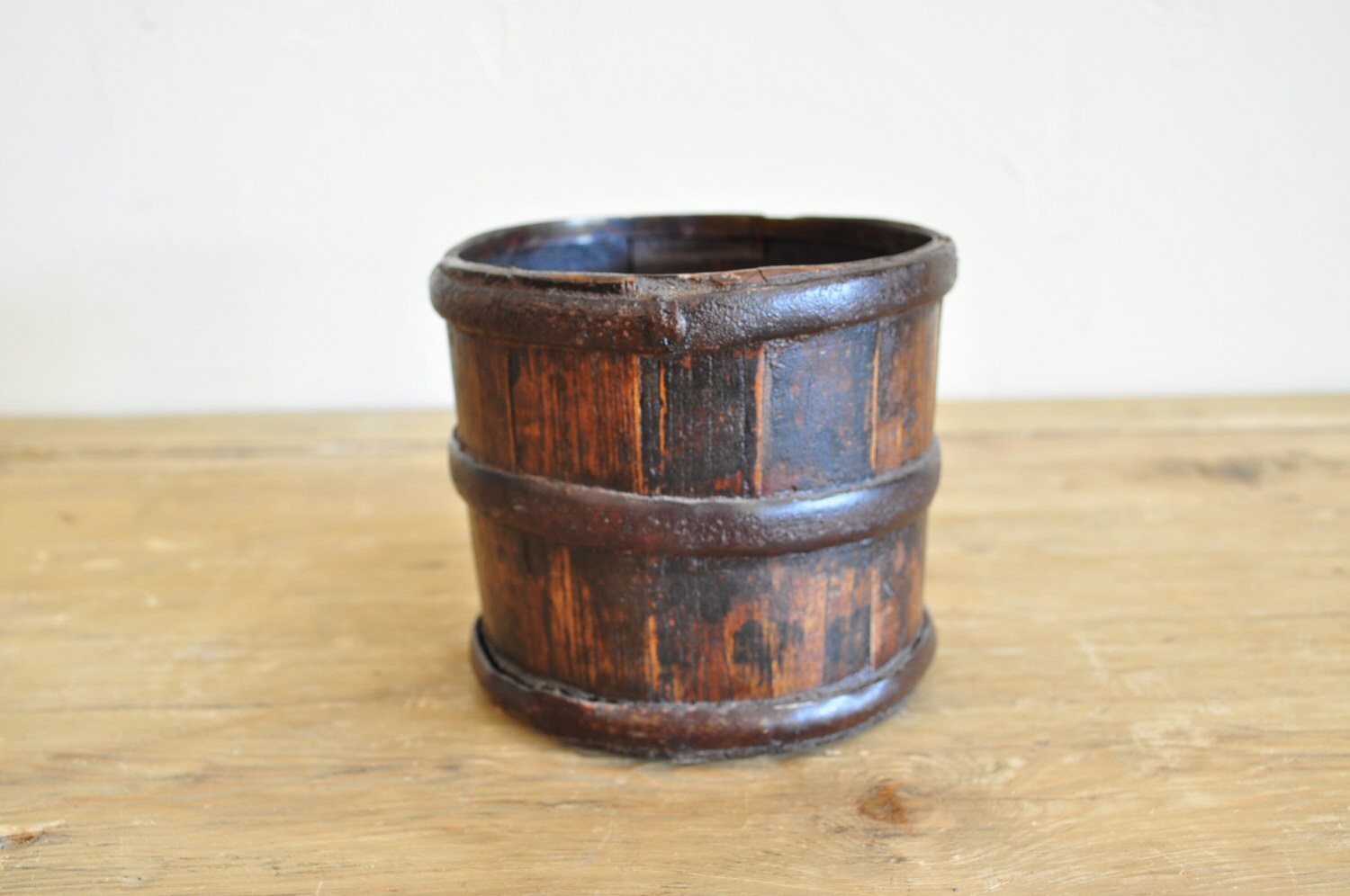 Small Vintage Wood Bucket Wood Container Small Storage Cup
